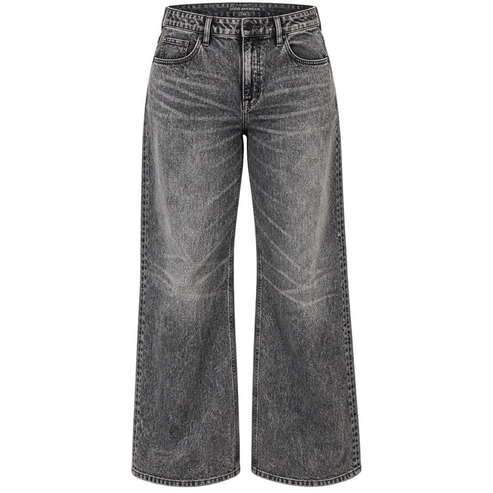 Good American Good Icon Jeans Women 16 Black Acid Wash Wide Leg Grunge